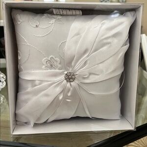 Elegant White Satin Ring Bearer Pillow
